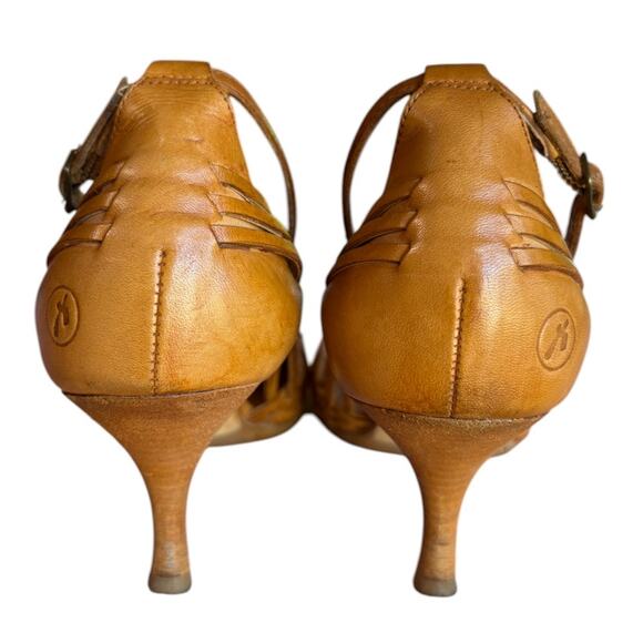 Bronx "Pilar" Huarache Inspired Tooled Leather Ankle Strap Mid-Heels size 7.5 - Picture 3 of 15